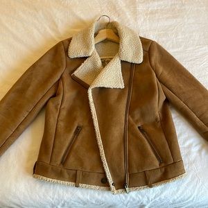 Forever 21 faux suede tan sherpa biker jacket